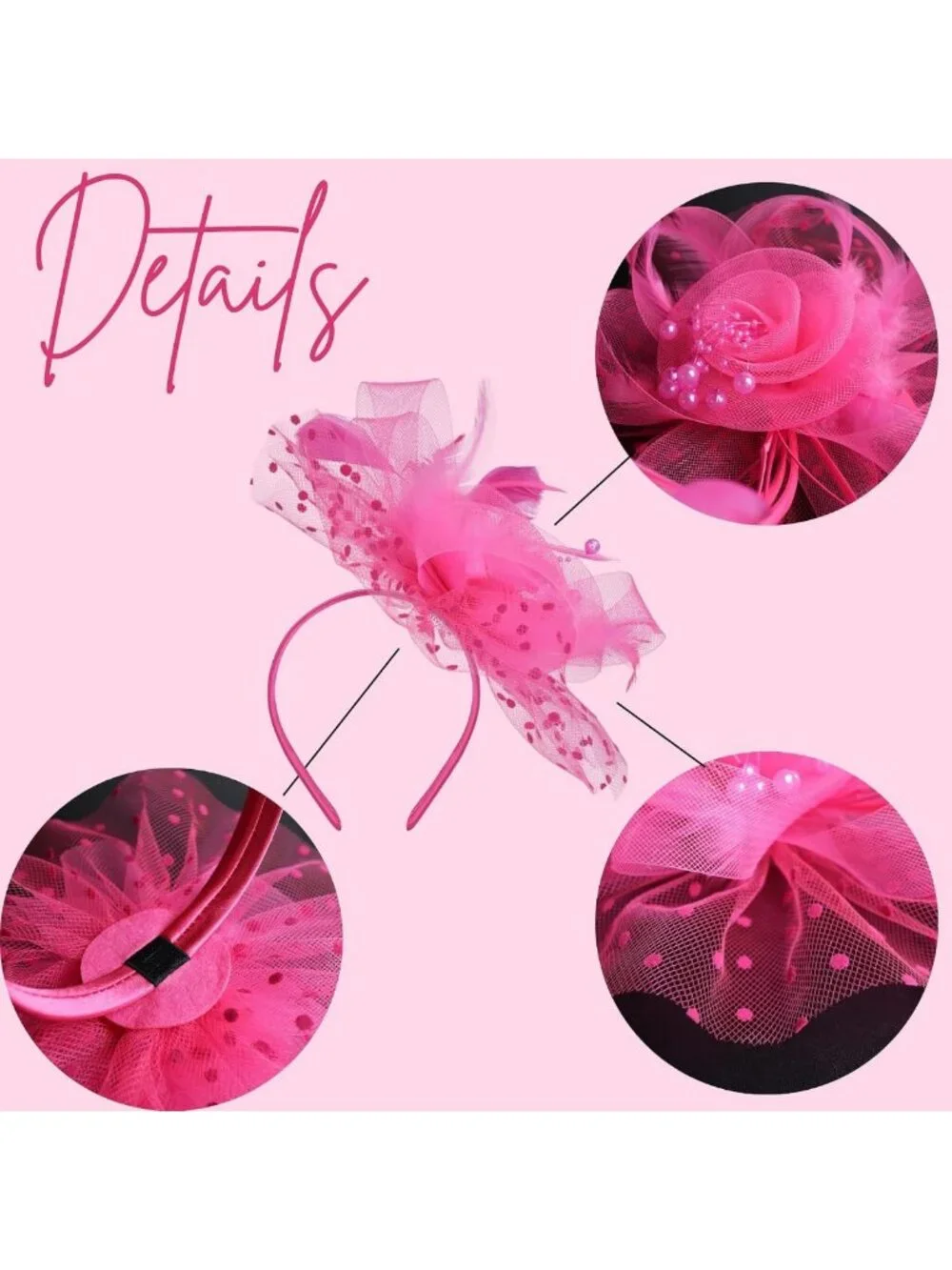 Elegant Pink Fascinator Headband or Hair Clip for Derby, Tea Party & Church